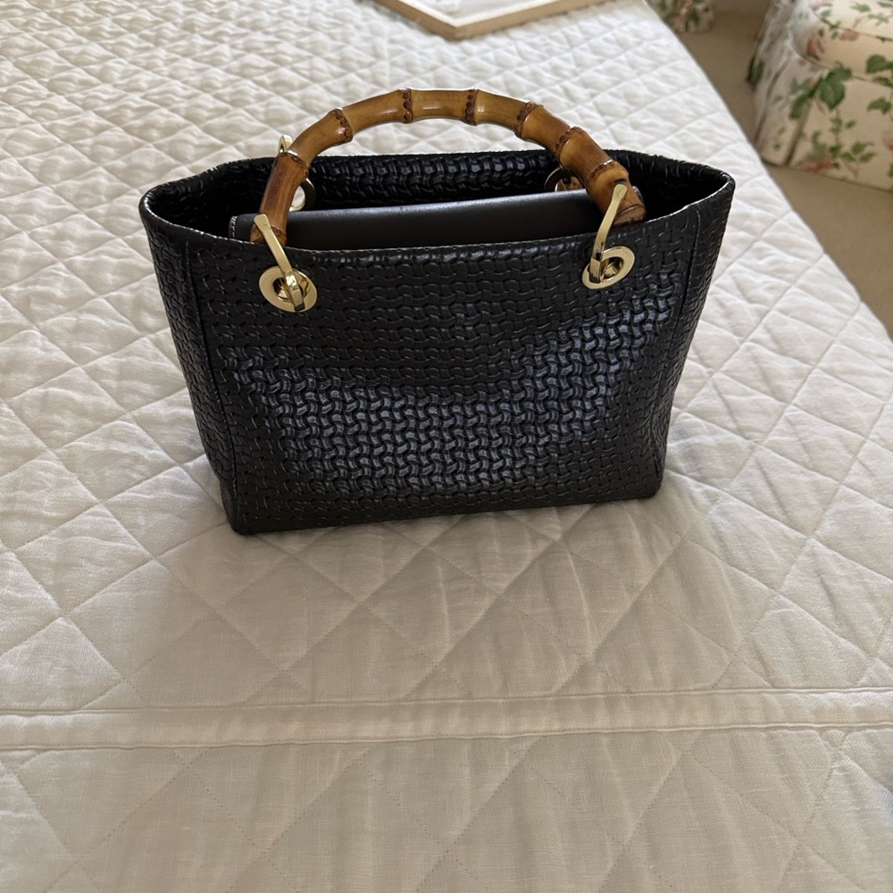 J. McLaughlin Black Woven handbag with Bamboo Handles